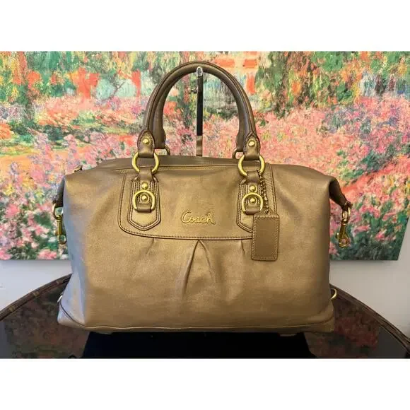 GUC Coach F15447 Ashley Satchel in Olive/Bronze Leather - Picture 7 of 13